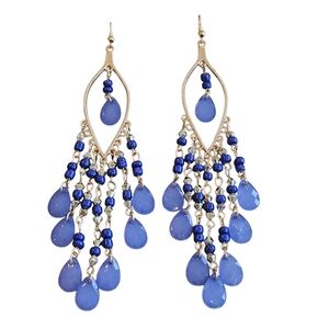 NWT - Bohemian Blue and Gold Chandelier Earrings